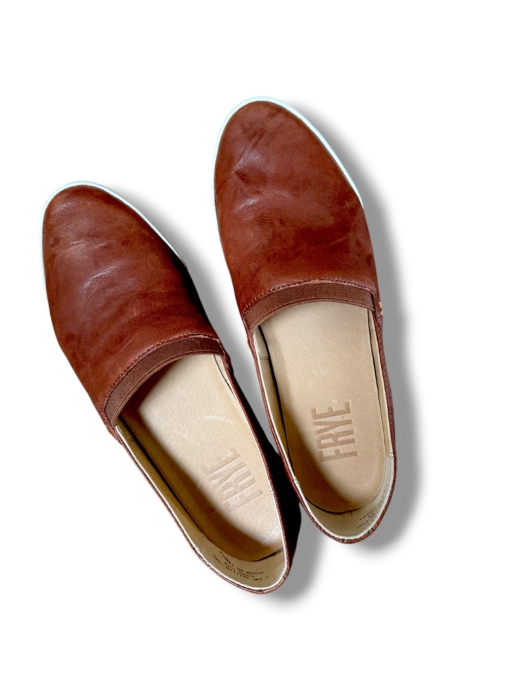 Frye Womens Melani Cognac Leather Slip-On Loafers Used with Care Size 8